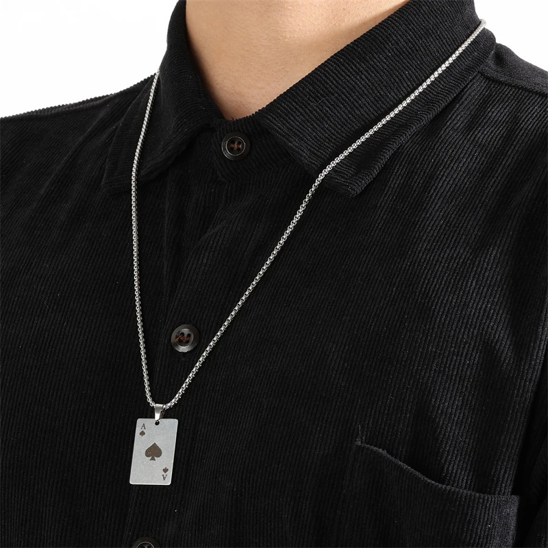 New Card Womens Silver CZ Poker Mens Pendant Necklace Punk Hip Hop Jewelry Chain