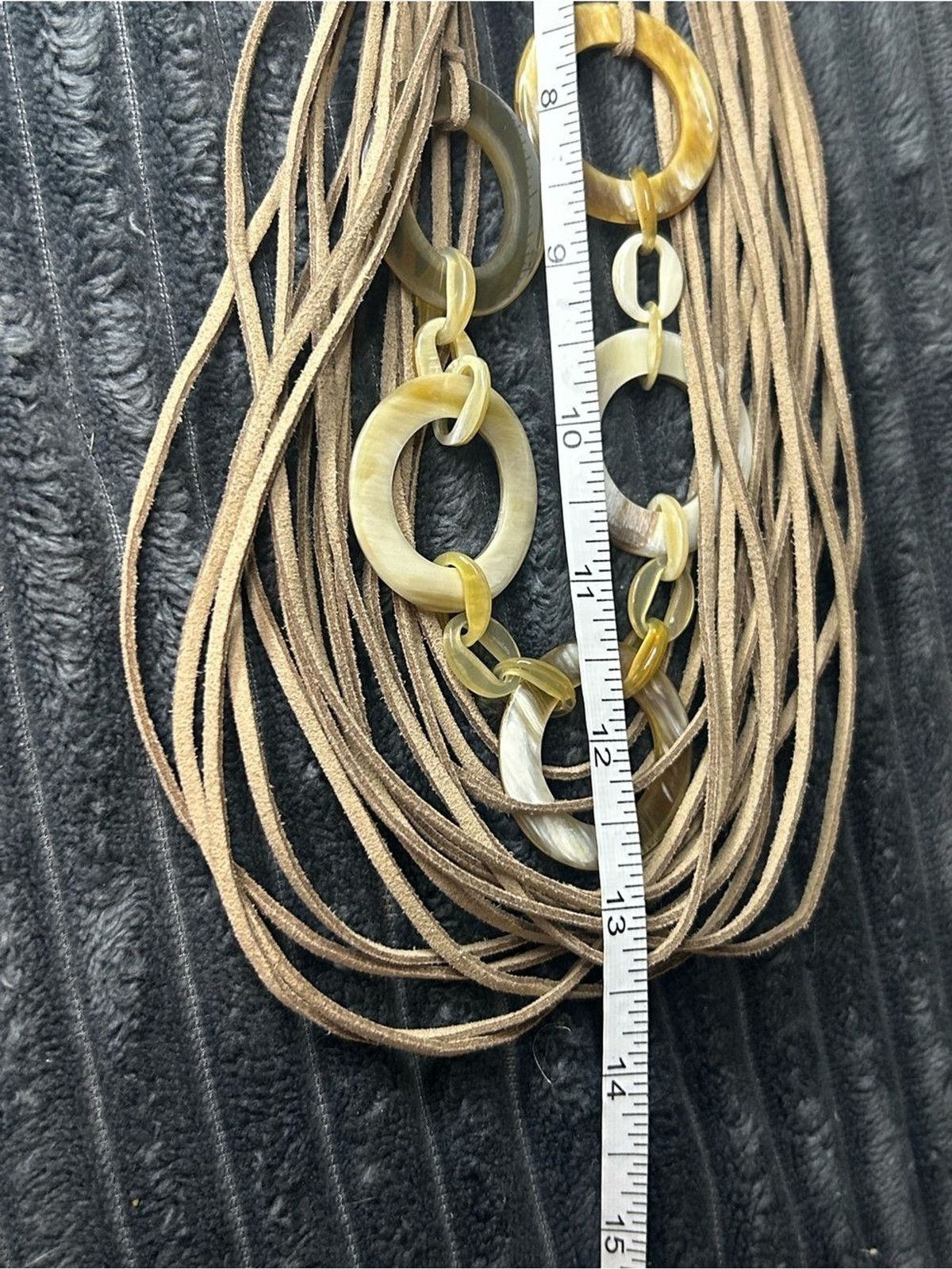 Tassel Multi-Strand Taupe Necklace with Gold & Cream Rings