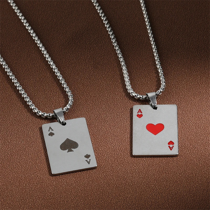 New Card Womens Silver CZ Poker Mens Pendant Necklace Punk Hip Hop Jewelry Chain