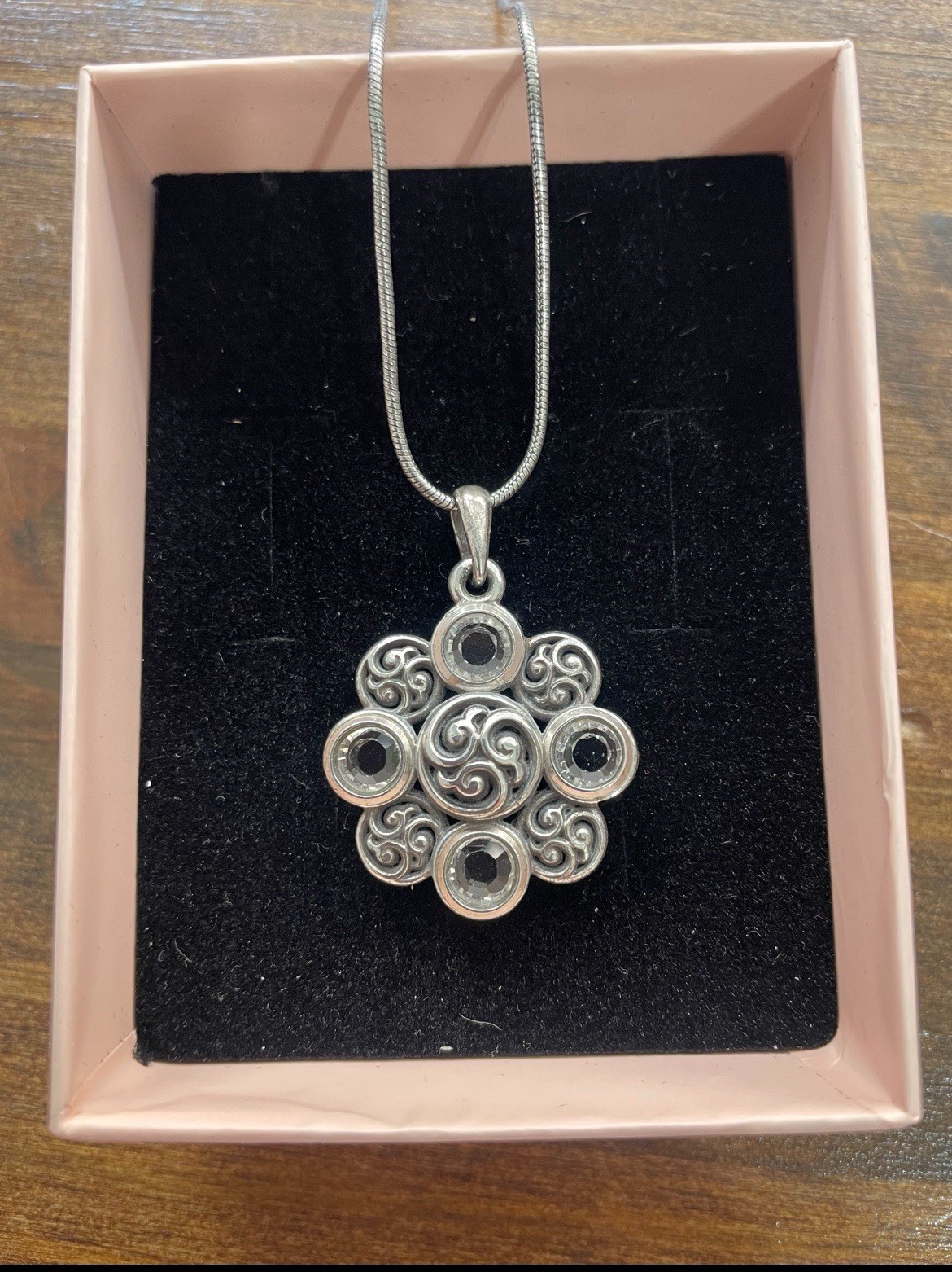 Brighton Silver Plated Crystal Beaded Pendant Necklace 15-17 Adjustable Chain