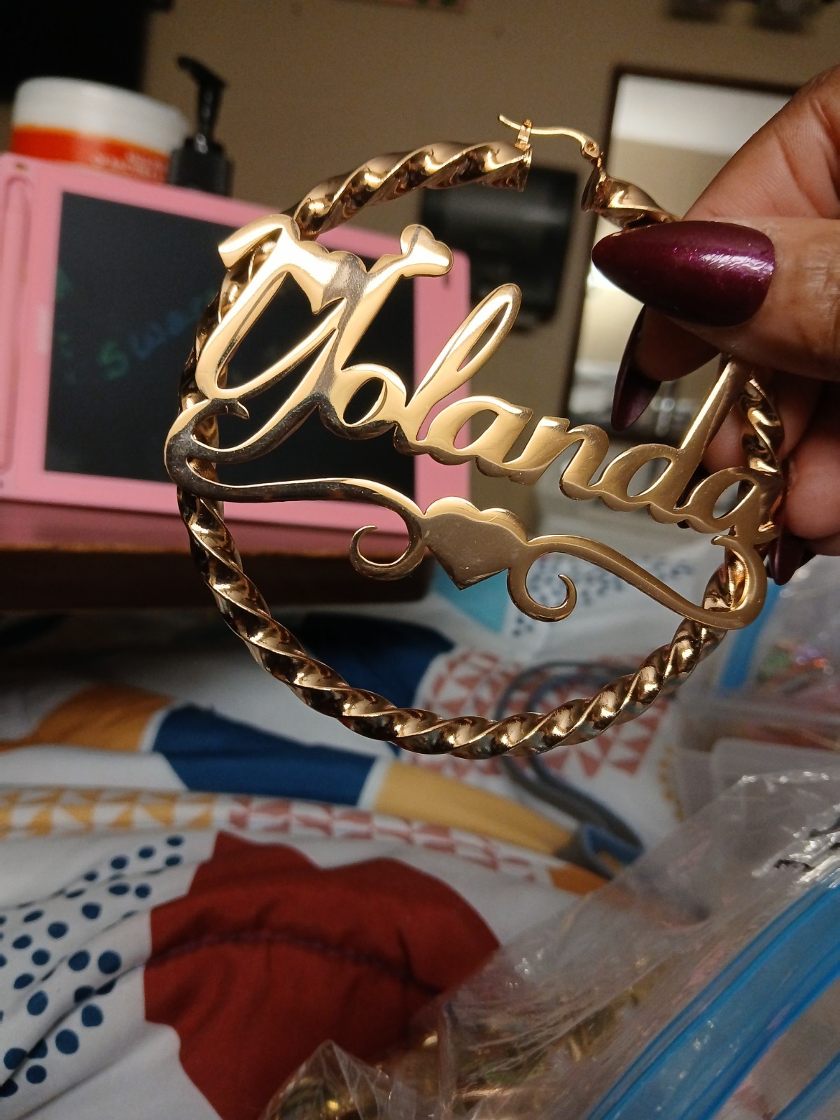 Gold Tone Rhinestone Letter Pendant and name Errings 2 Pair 1 Iced.