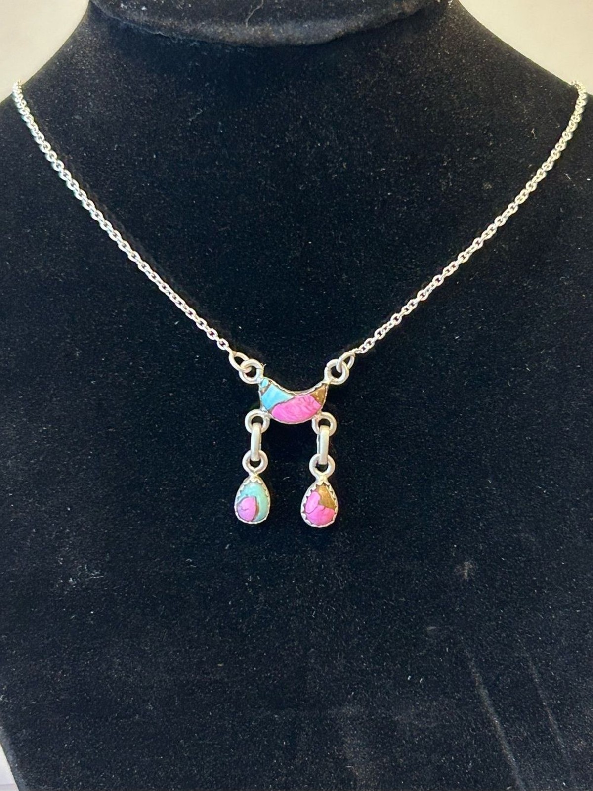 Silver Cotton Candy Turquoise Pendant Necklace