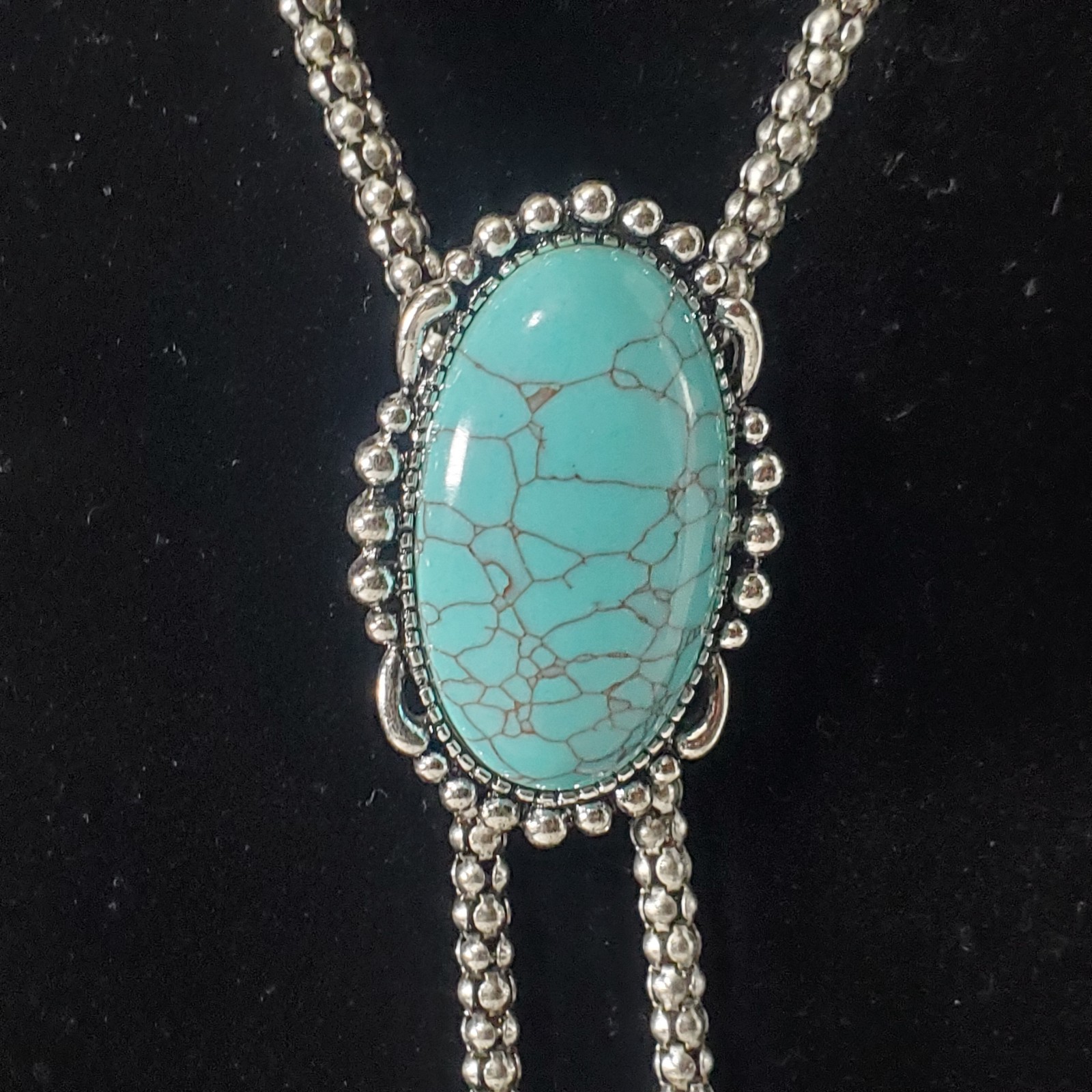 Silver Tone Faux Turquoise Adjustable Slider Bolo Necklace