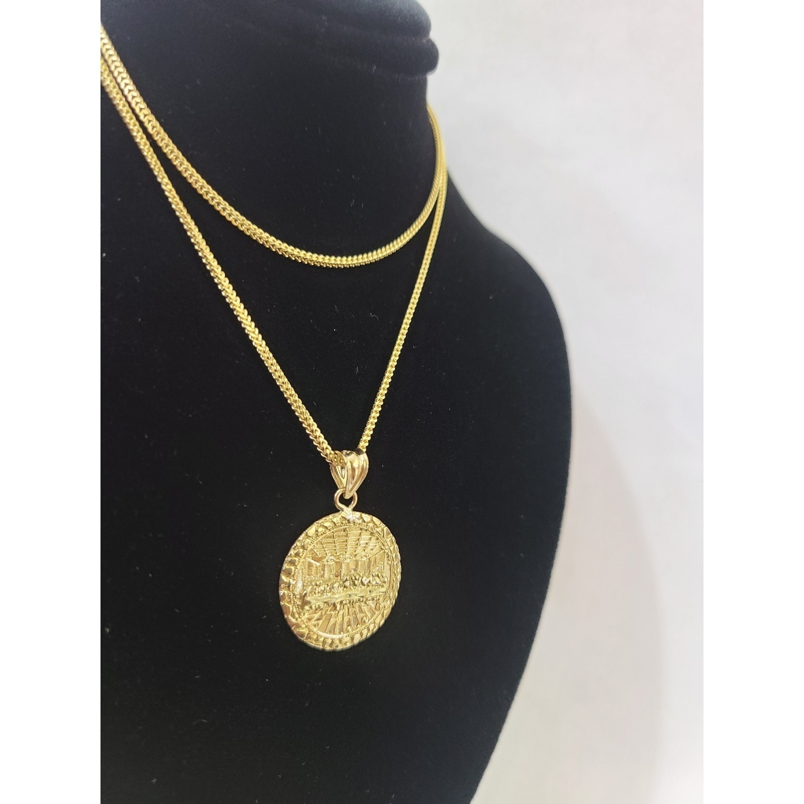 10K Yellow Gold Franco Chain Last Supper Pendant 1mm 16 18 20 22 24 Women Men