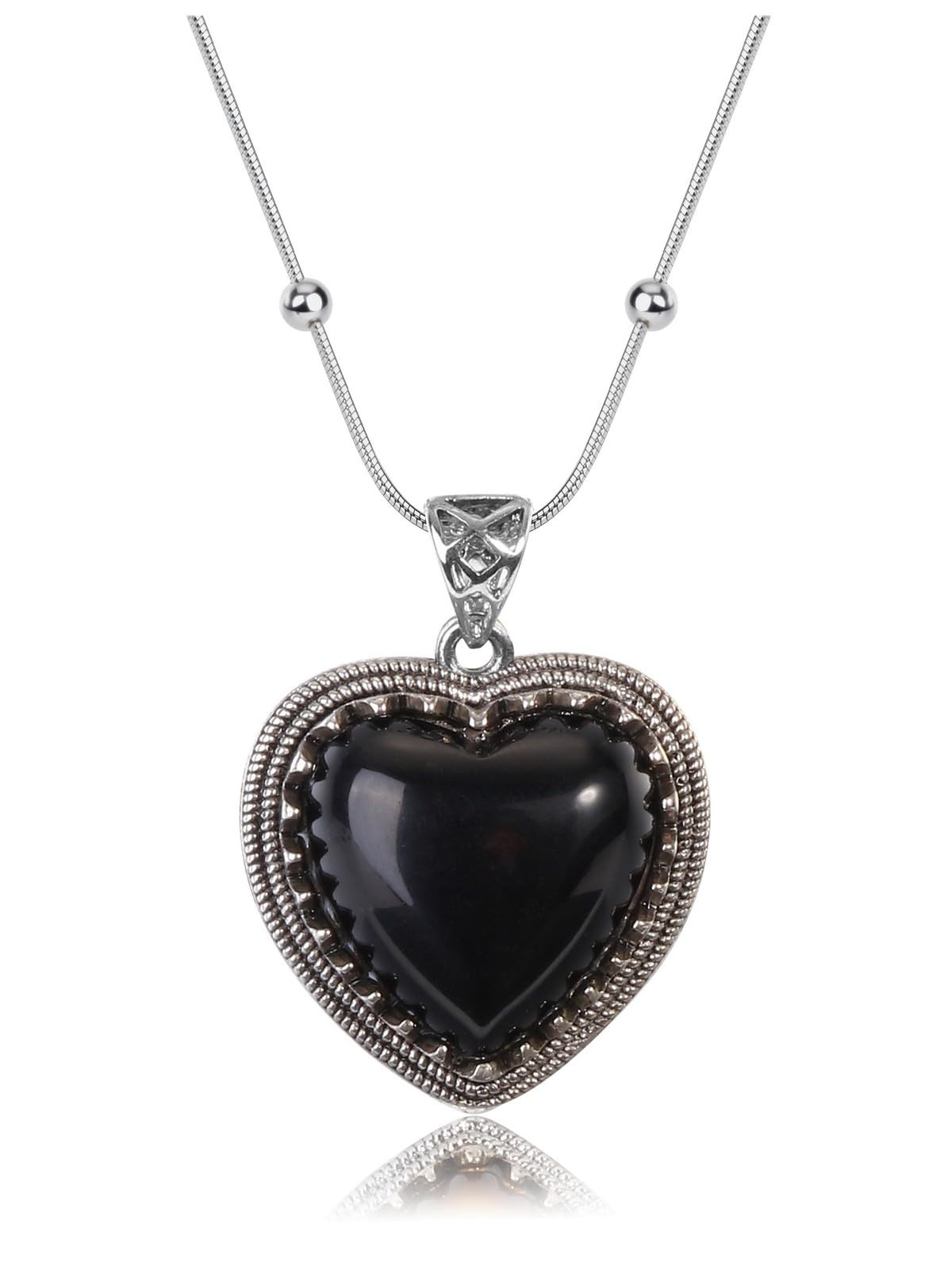 Healing Crystal Obsidian Heart Pendant Necklace for ,Natural Black Gemstone P…