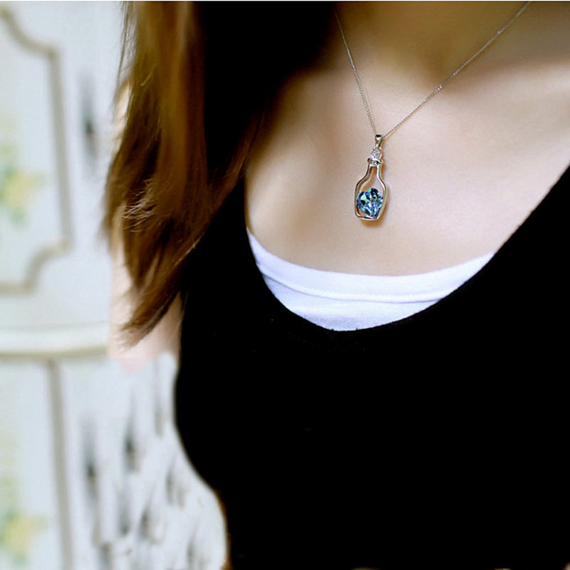 Love Bottle Silver Plated Girl Charm Necklace Gift Women Pendant Fashion Jewelry
