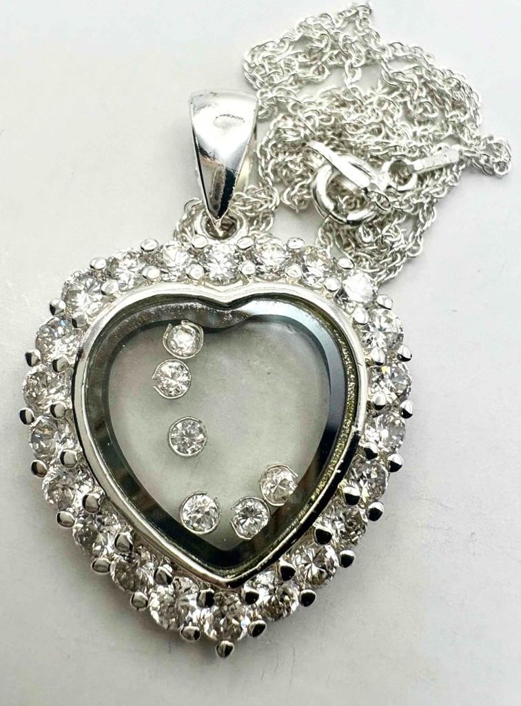 SA Silverage Designer 925 Sterling Silver CZ Floating Heart Pendant Necklace