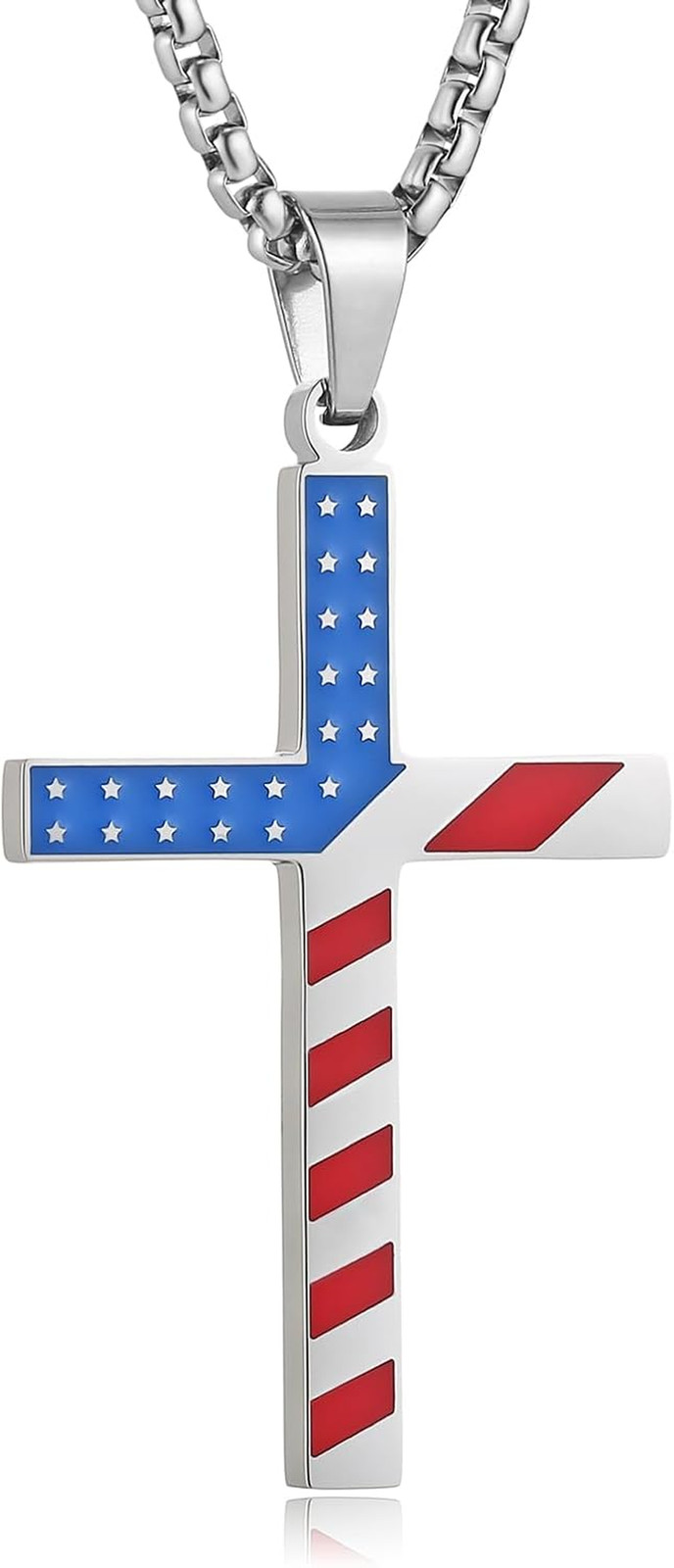 American Flag Patriotic Cross Religious Jewelry Pendant Necklace