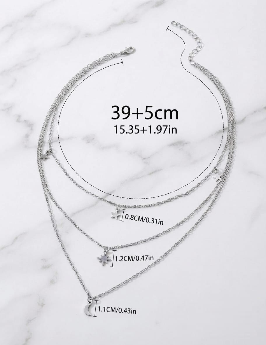 “Triple-Layer Star & Moon Necklace – Celestial Charm for Effortless Daily Wear,