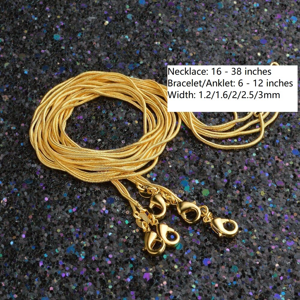 18K Gold Filled Snake Chain Necklace 16/18/20/22-38 inch* 1.2/1.6/2/2.5/3mm Wide