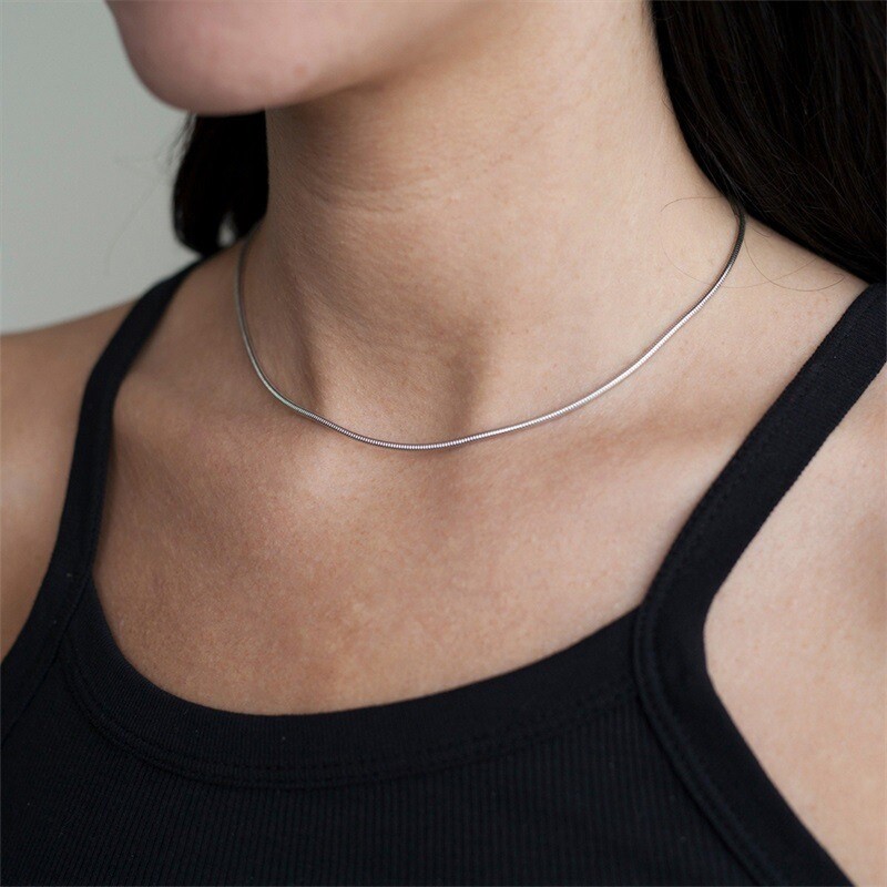 925 Sterling Silver Tarnish-Free Italian Snake Chain Necklace 1MM Jewelry 16-24″