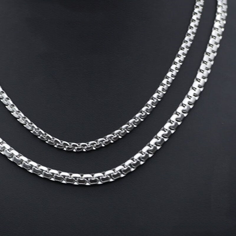 2.5/3/4mm Woman Man Real Stainless Steel Square Rolo Box Flat Chain 18-32”