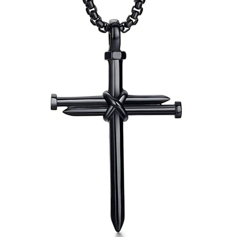 Boys Mens Christ Jesus Nail Crucifix Cross Pendant Necklace With 24 Inch Chain