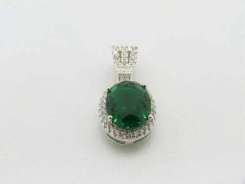 3.28 Ct Oval Cut Emerald Pendant Wedding Pendant 14K White Gold