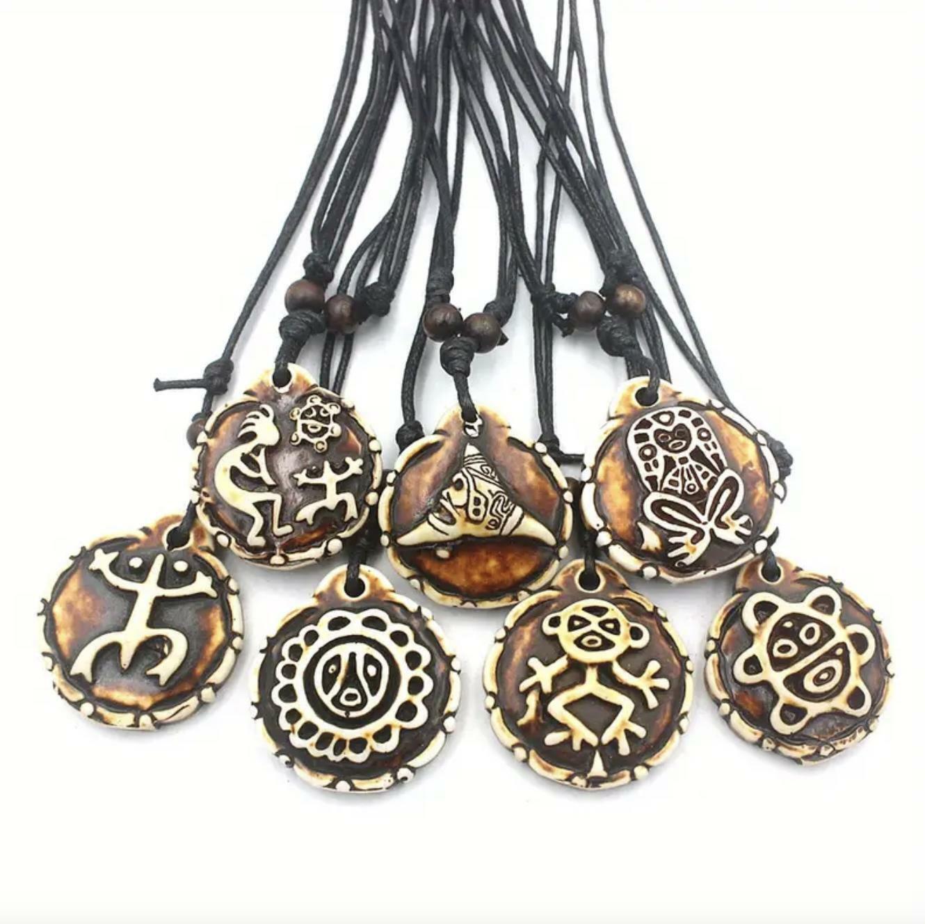 Puerto Rico Unisex Adult Tribal Imitation Bone Necklace & Pendant Sun NEW