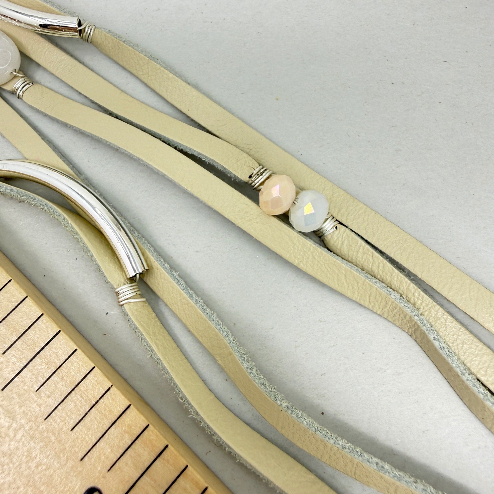 J. Jill Leather Choker Necklace Pearl Stone Silver Tone Cream NEW