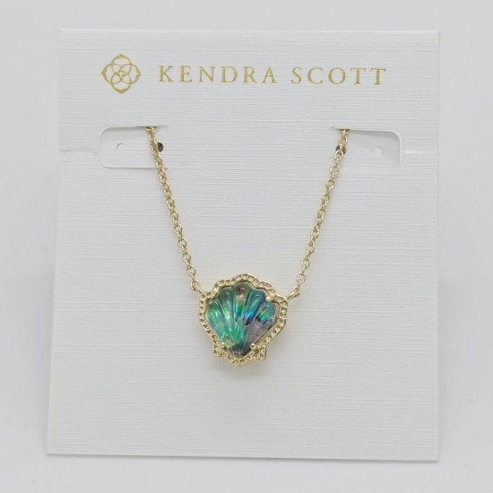 New Kendra Scott Brynne Gold Short Pendant Necklace In Abalone Shell