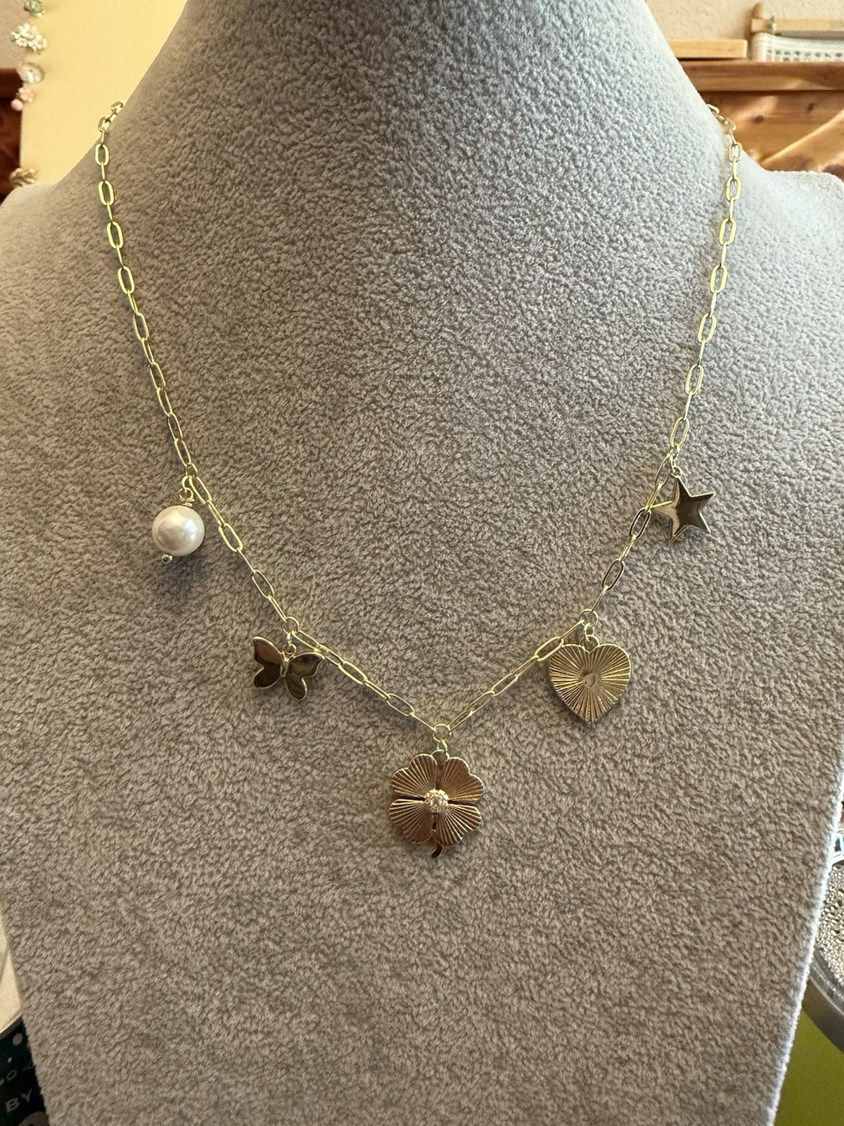 Jennifer Miller 14K Gold Plated Clover Charm Necklace with CZ
