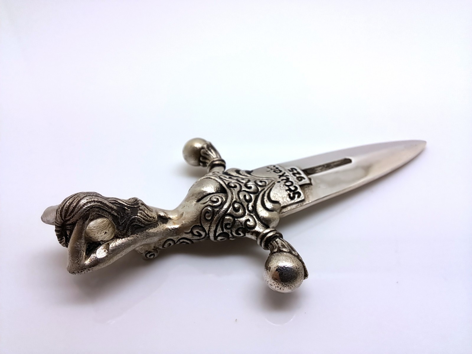 925 Sterling Silver Dagger Pendant – Gothic Fantasy Sword Female Figure Pendant
