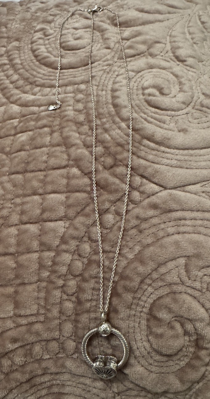 Genuine Pandora Small O Pendant Charm Holder 398296 + charm + necklace size 70cm