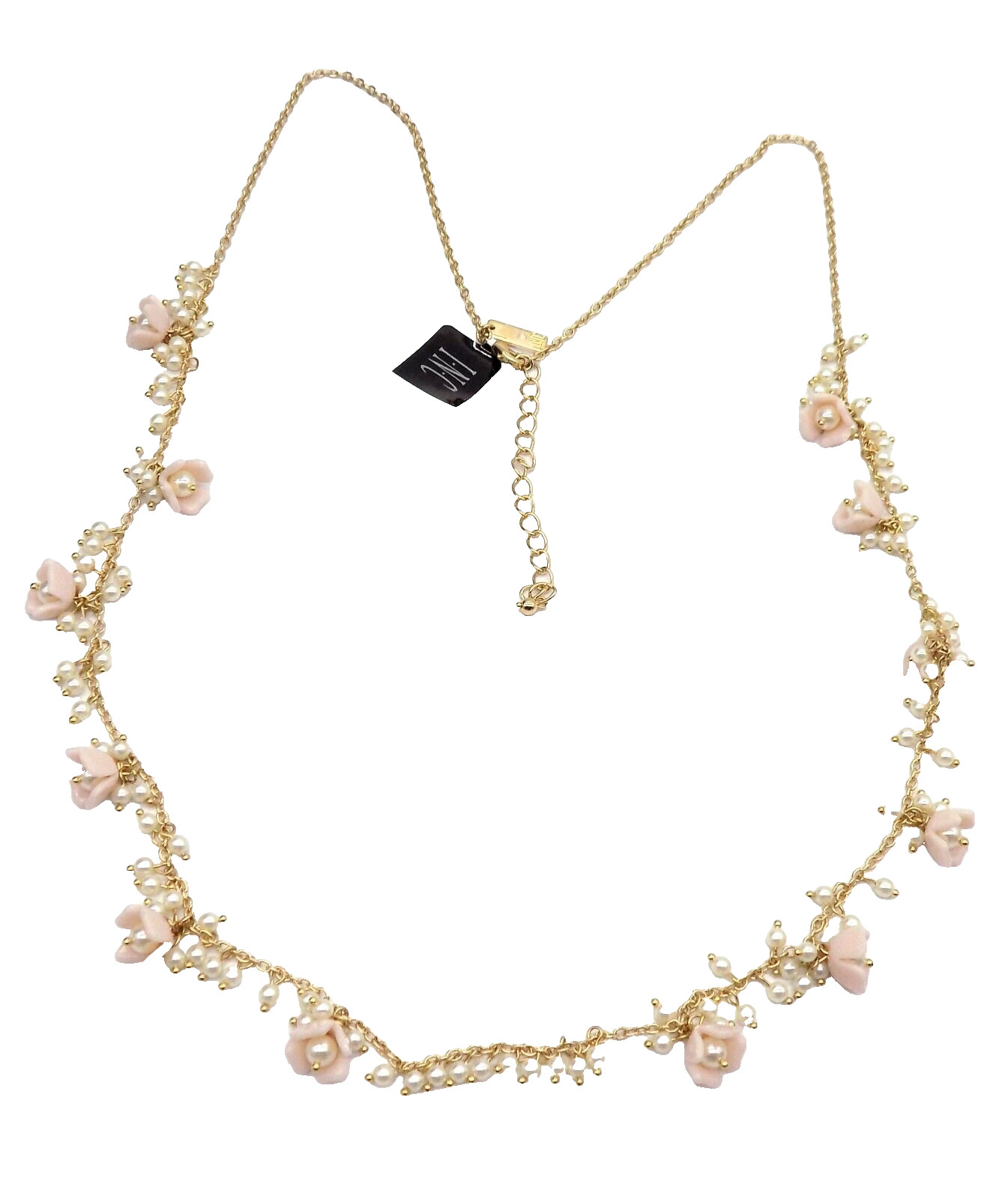 Inc International Concepts Necklace Long Layering Pink Flowers Faux White Pearls