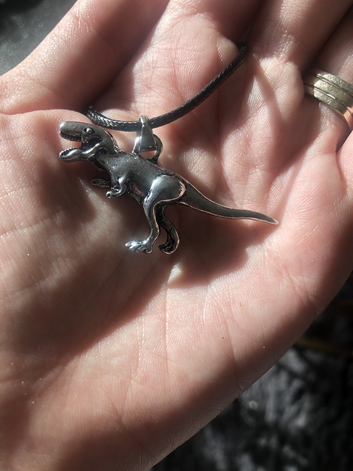 Dinosaur Necklace Pendant T-Rex Zinc Alloy On Leather Rope Black Chain New