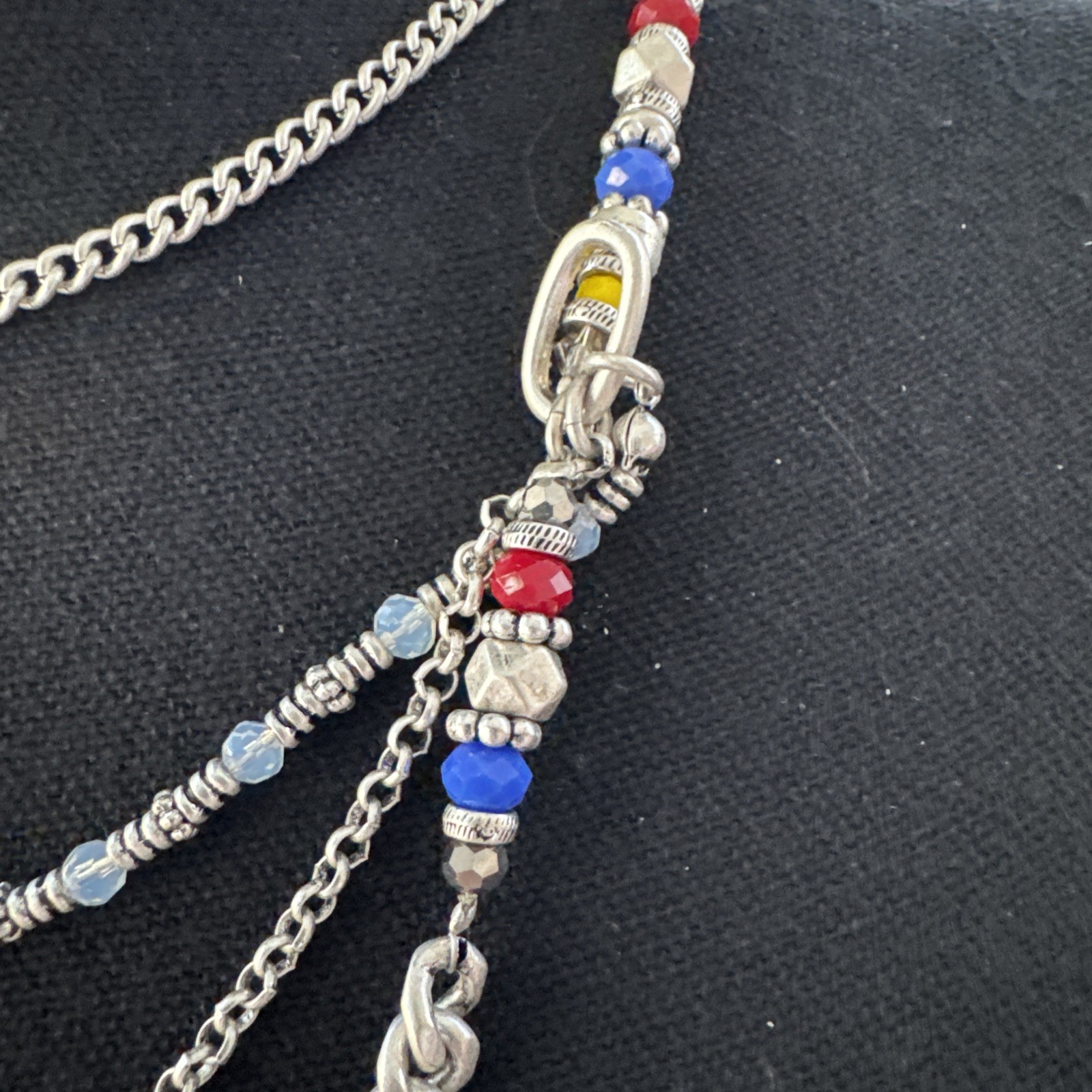 Cara NY SUMMER Chain Statement Necklace Layered CZ Yellow Blue Red NEW