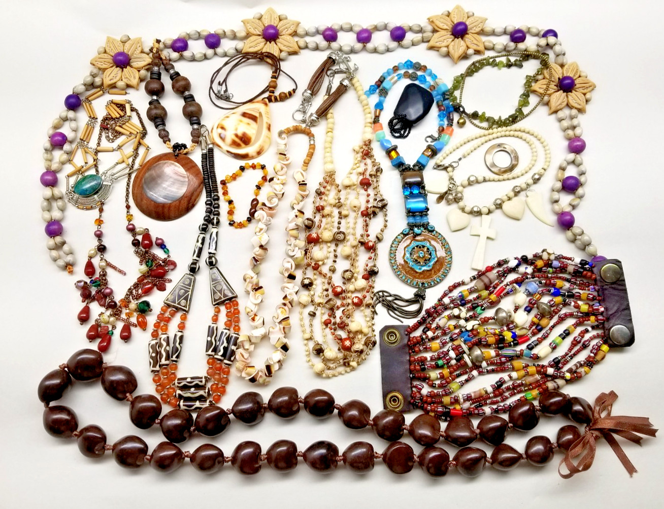 Boho Tribal Jewelry Lot Some Broken Damaged For Crafting Beaded Necklace AS IS