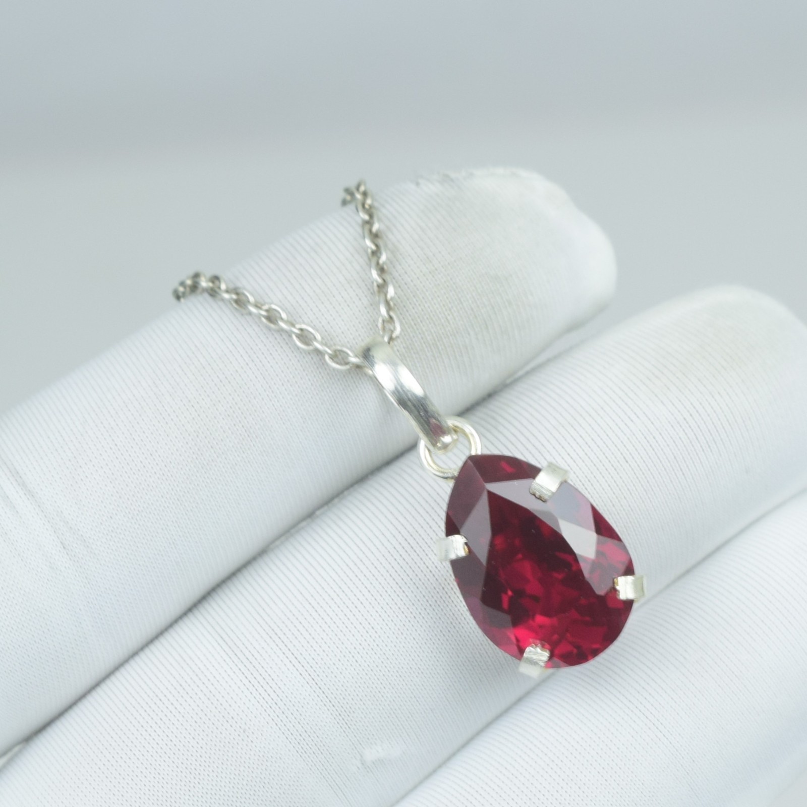 Anniversary Gift Red Ruby Necklace Jewelry, 925 Solid Sterling Silver Gift 20Cts