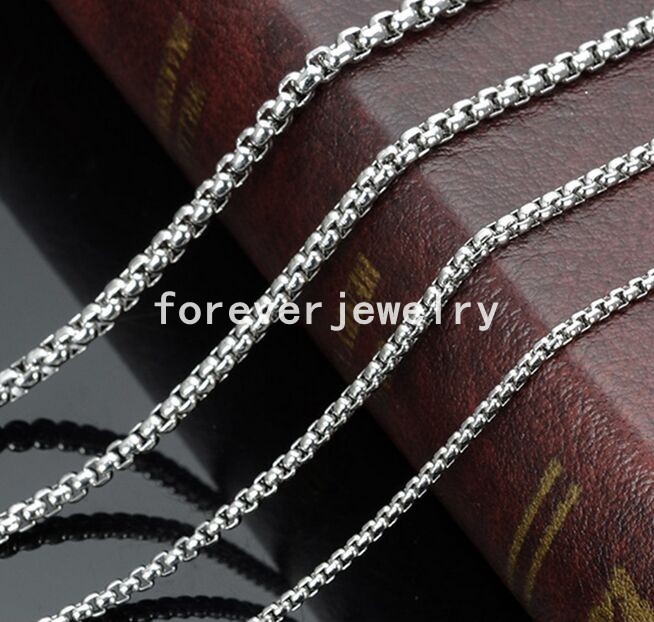 10pcs/lot 2/3/5mm 316L Stainless Steel Silver Rolo Box Chain Bulk Finding 16-40″