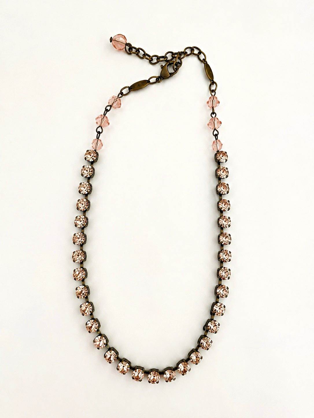 Pink Crystal Statement Cable Chain Necklace Round Prong Set Adjustable Lobster