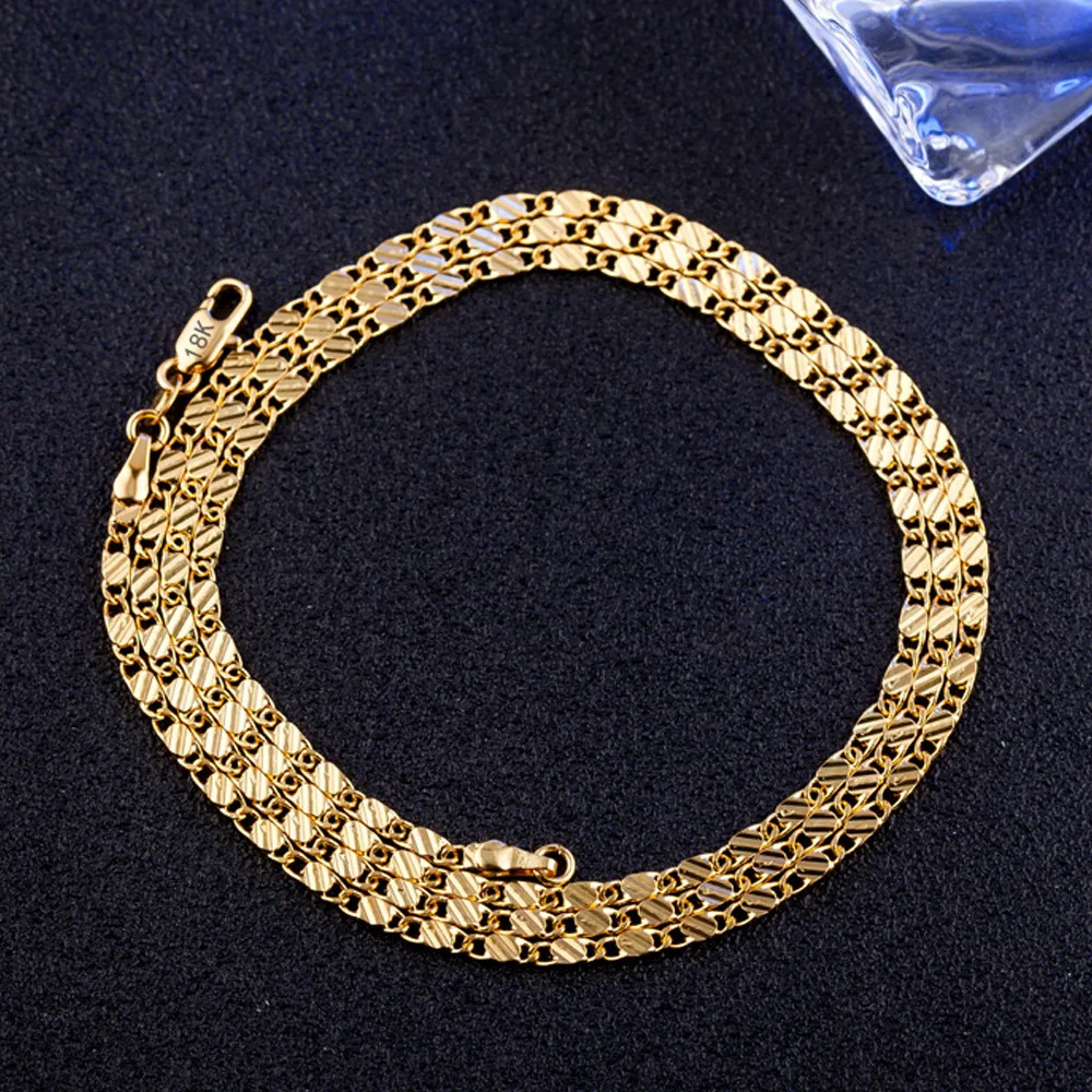 Fashion 18k Gold Necklace 2MM 16/18/20/22/24/26/28/30 Inch Side Chain Necklace F