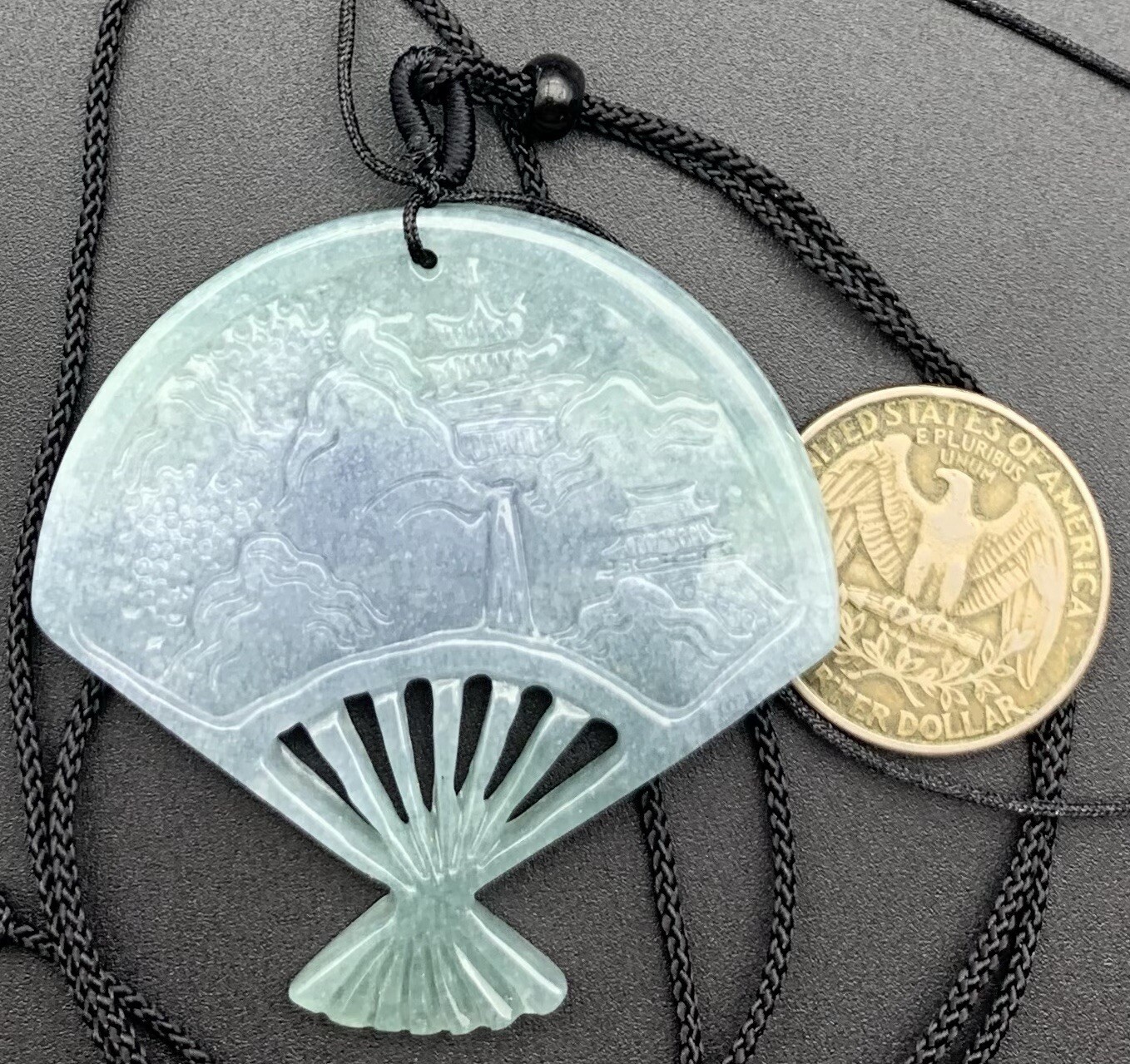 Video Certified Green Natural A Jade jadeite Pendant Tree House Fan 418969 TS