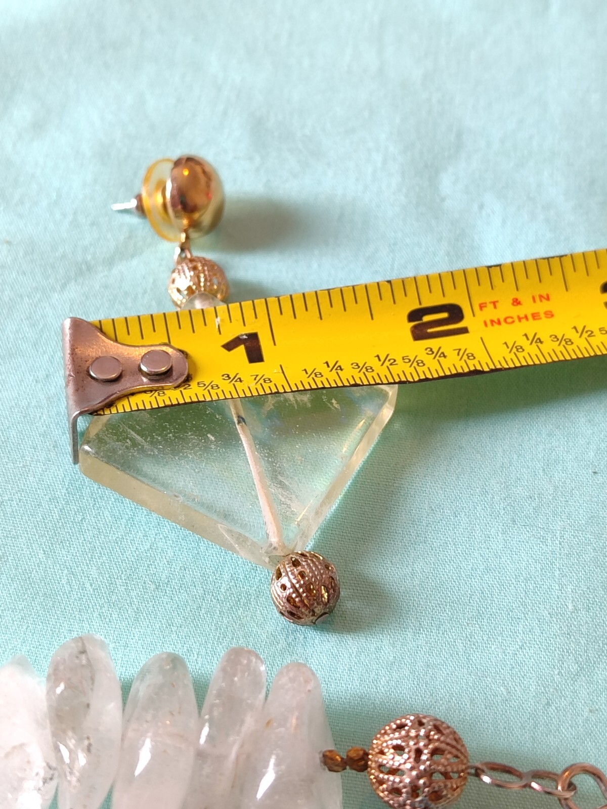 Boho Chunky Rock Quartz & Art Glass Necklace With Matching Earrings 27 In