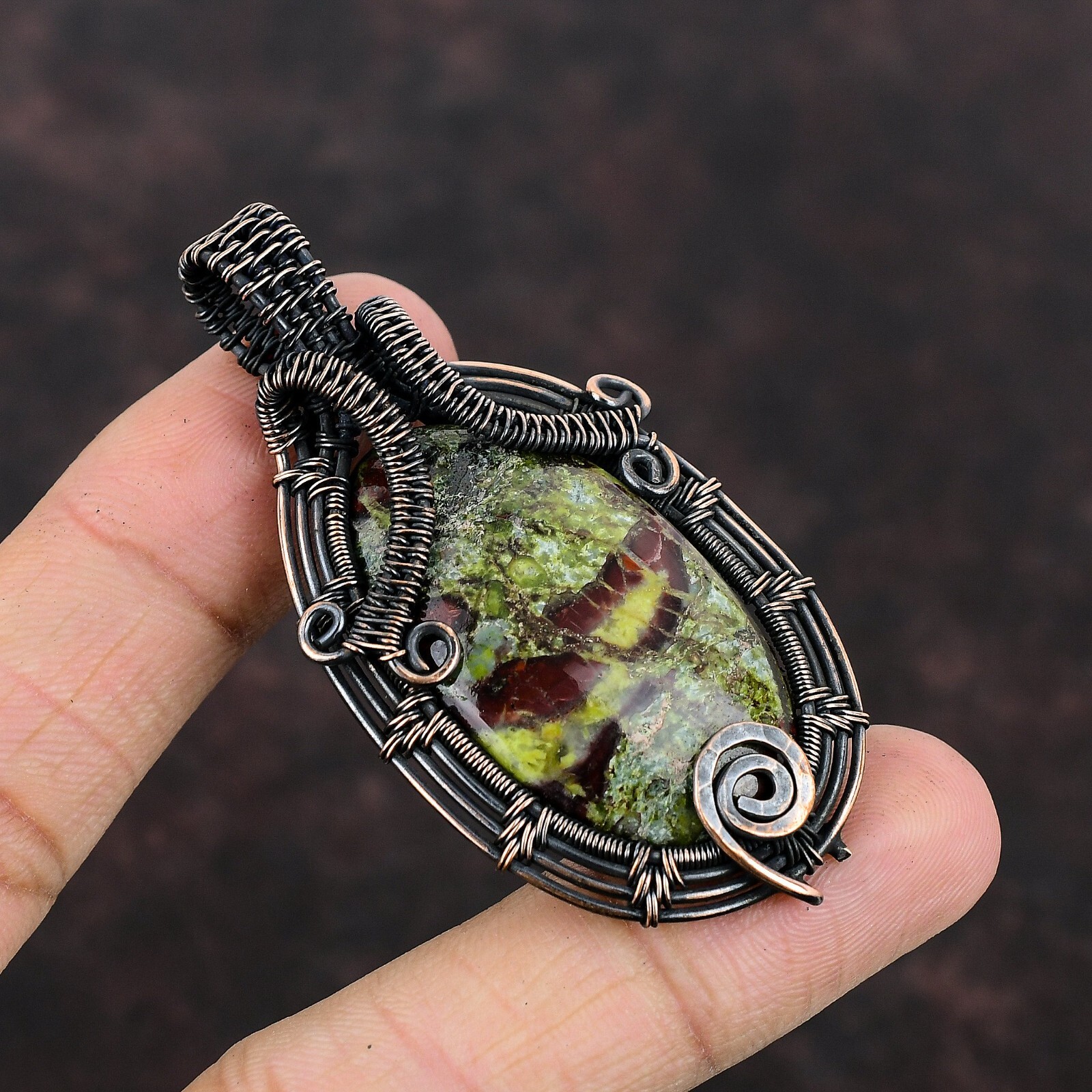 Dragon Bloodstone Jewelry Copper Gift For Briedsmaid Wire Wrapped Pendant 2.64″