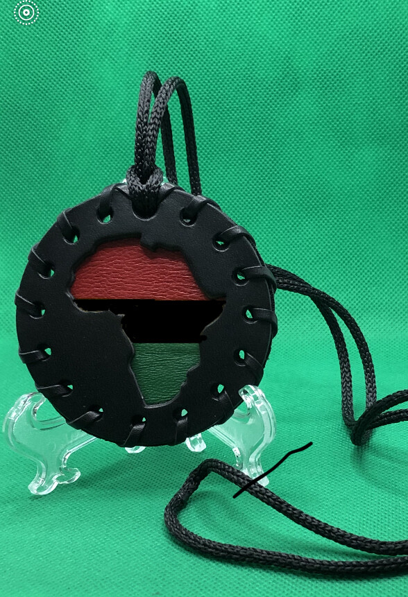 Genuine African Handmade Leather Medallion Necklace Red, Black, Yellow, Green