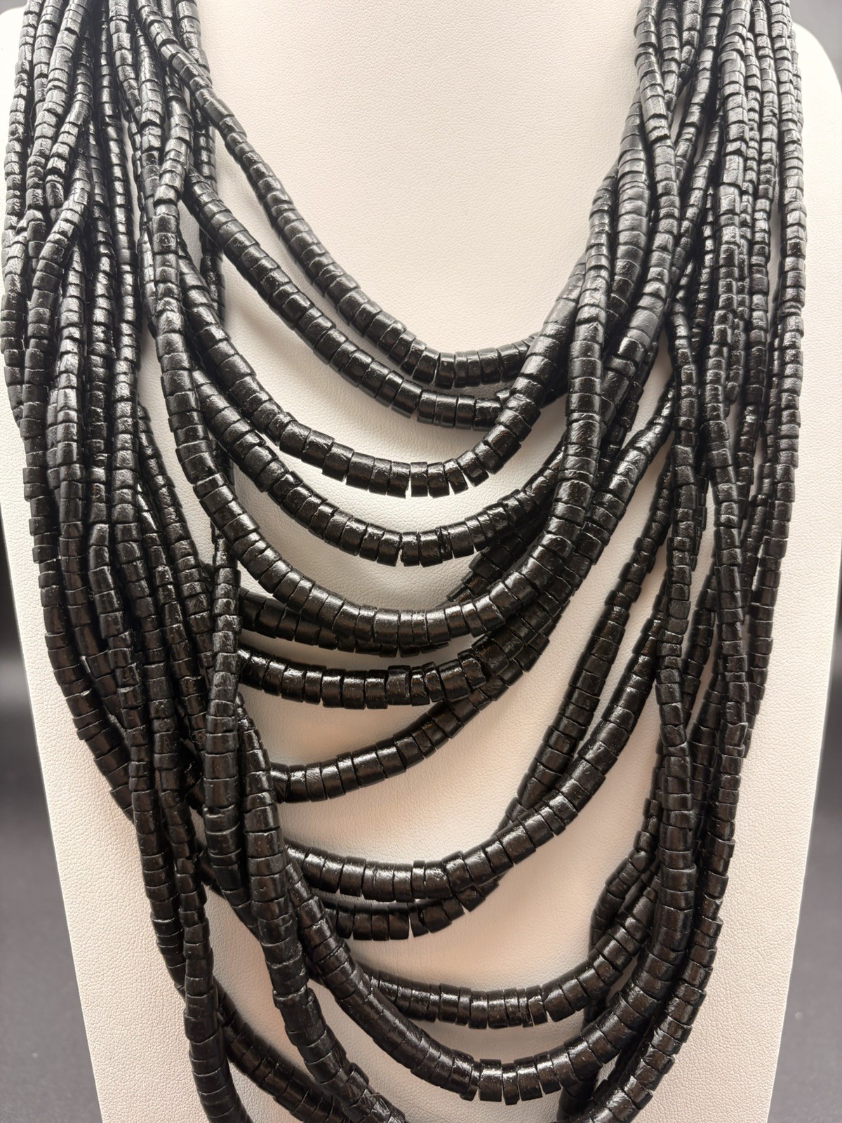 Natural Beauties 15-Strand Black Beaded Necklace with Hook