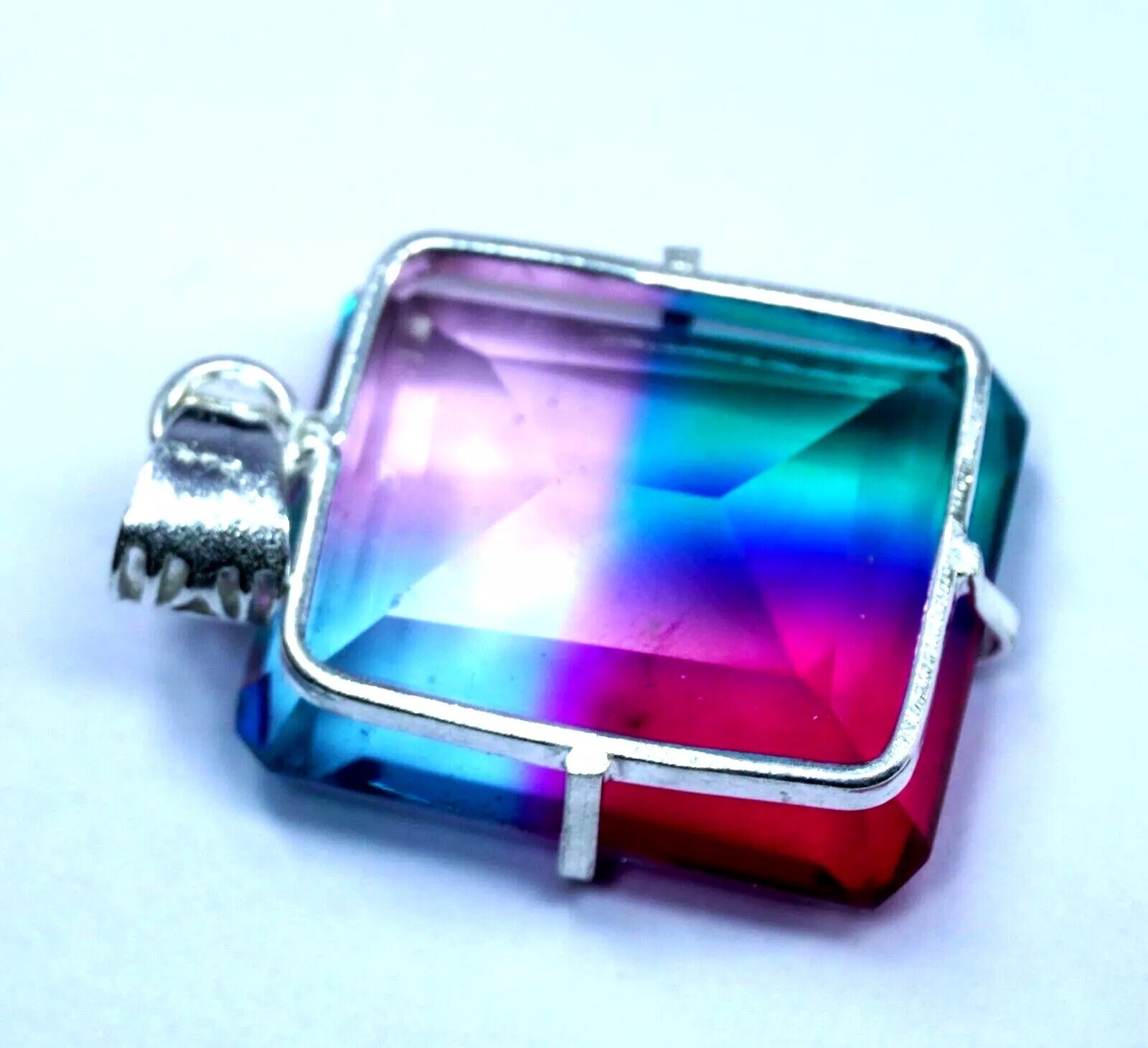 Natural Tourmaline 93.92 Ct Emerald Quad Color 925 Solid Silver Pendant Gemstone