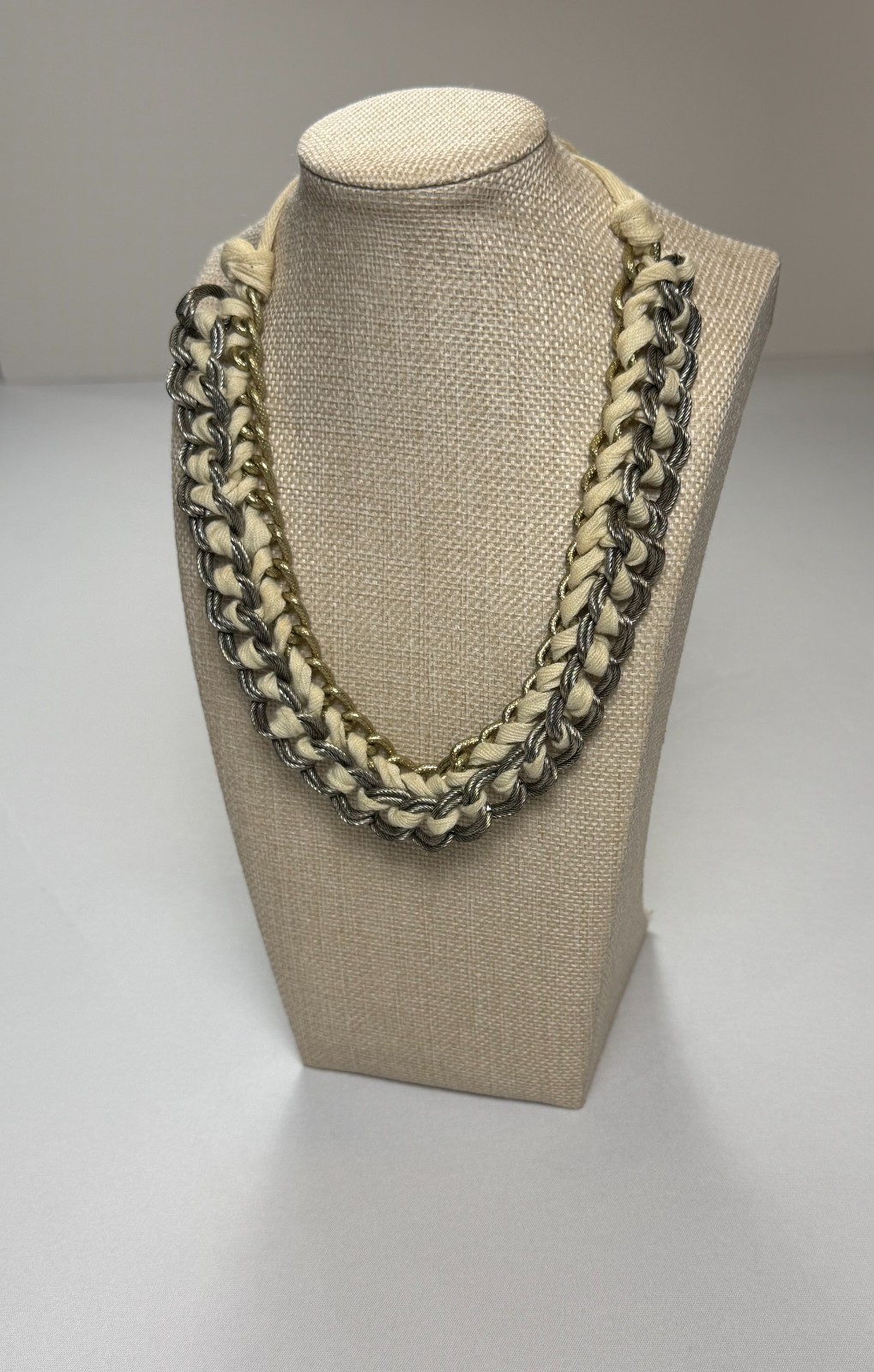 Antrhopologie Braided Statement Necklace Silver Cable Chain Gold Chain Cream