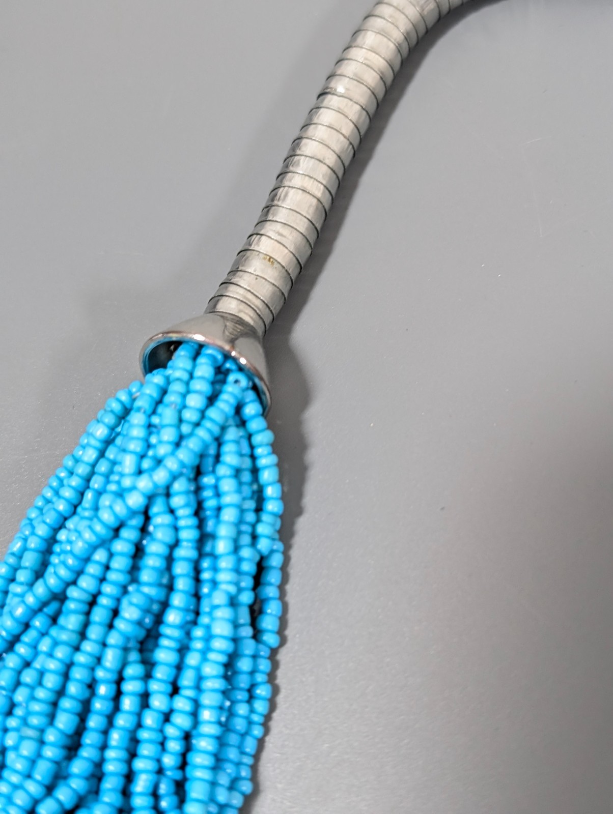 Blue Glass Seed Bead Multi Strand Statement Necklace Western Beachy Boho 27 in