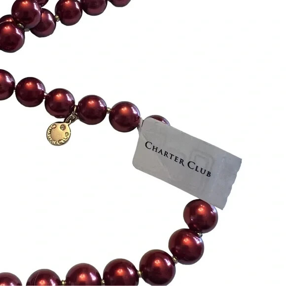 Charter Club Gold-Tone Imitation Pearl Long Strand Necklace Red New