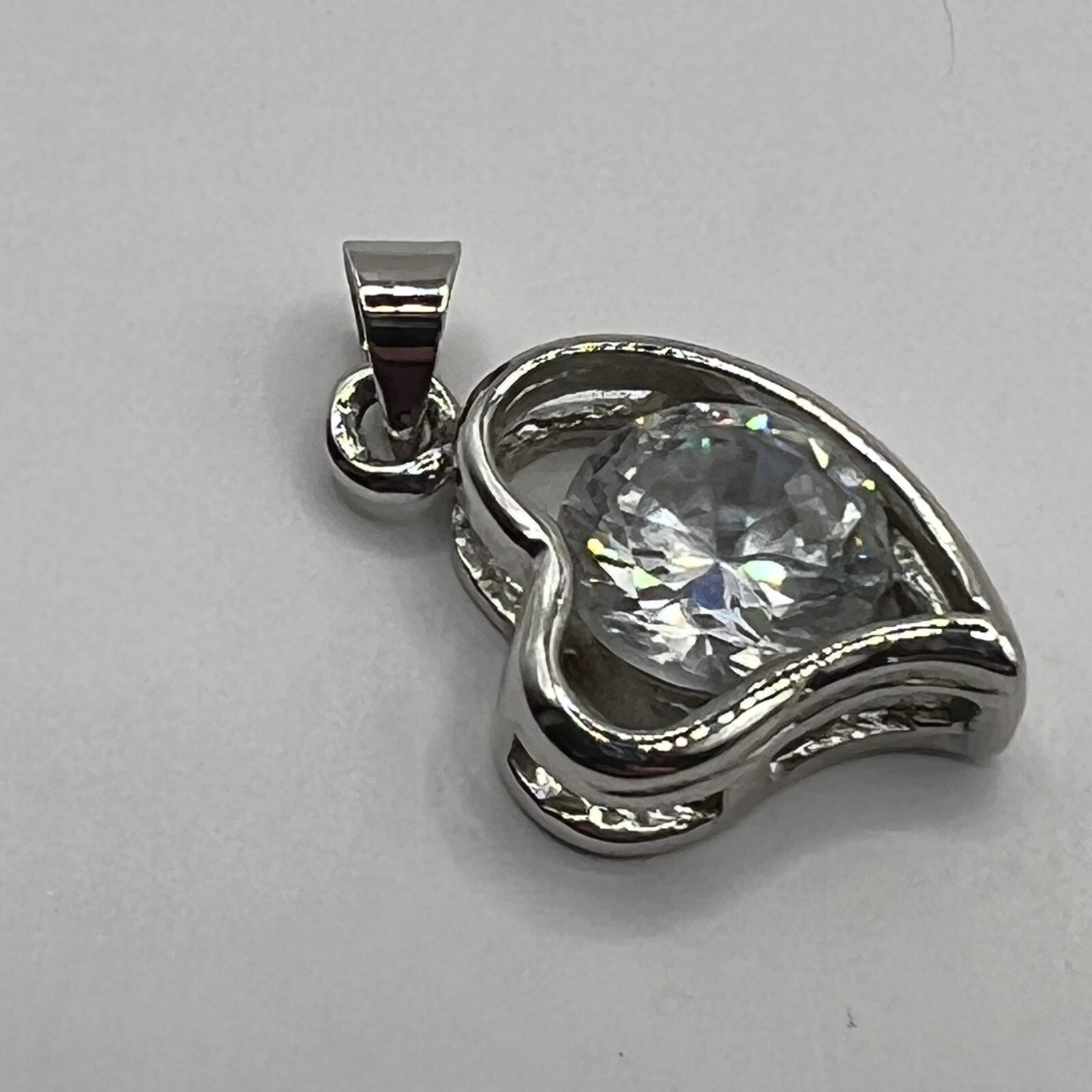 Crystal Heart Pendant Gold Filled Floating Heart Large Center Stone