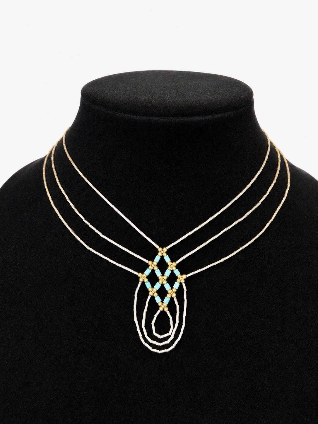 Vintage Sterling Silver Turquoise-Colored Bead Bib Necklace (c. 1970–1985)