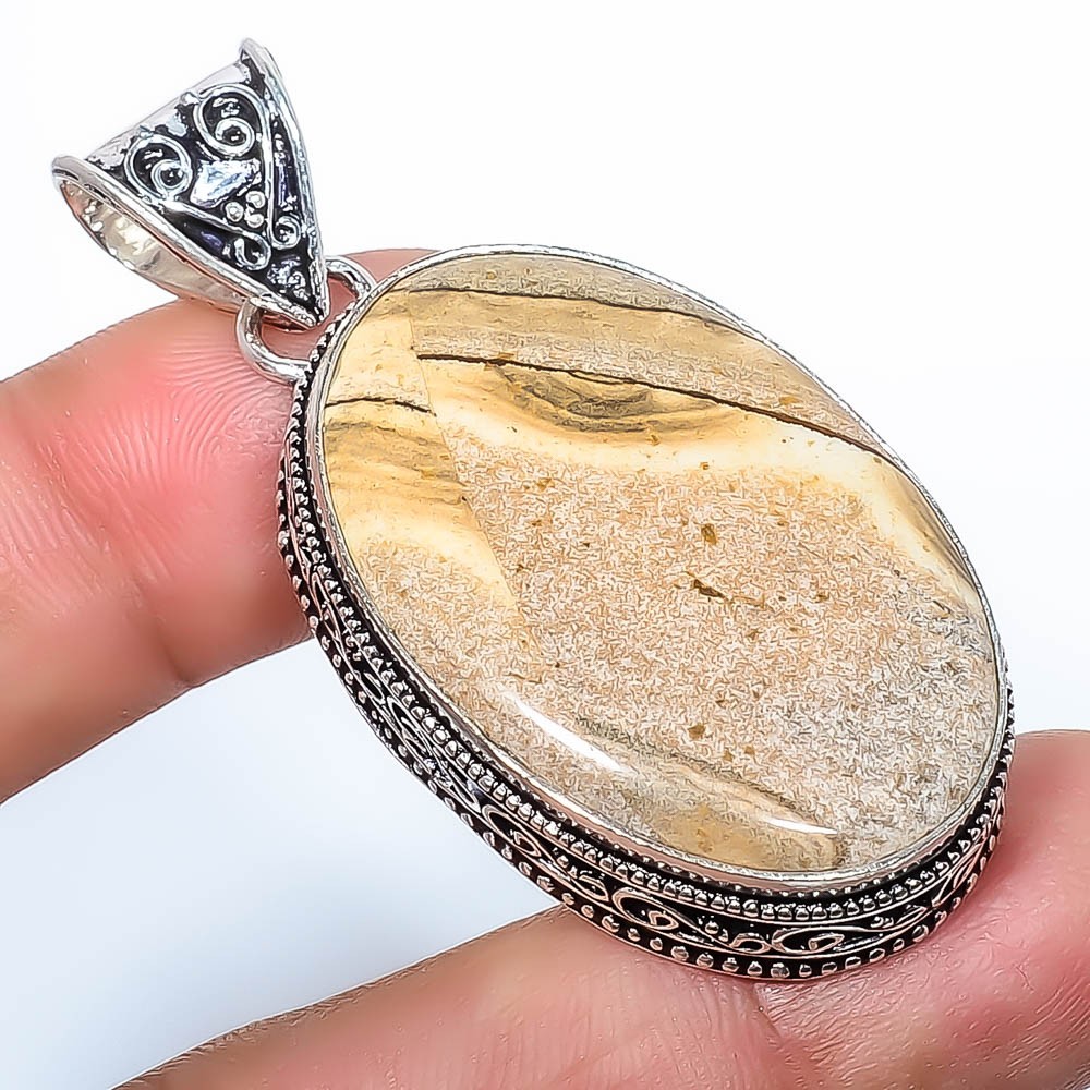Natural Picture Jasper – Oregon 925 Silver Plated Fine Art Pendant 2.34″ S192