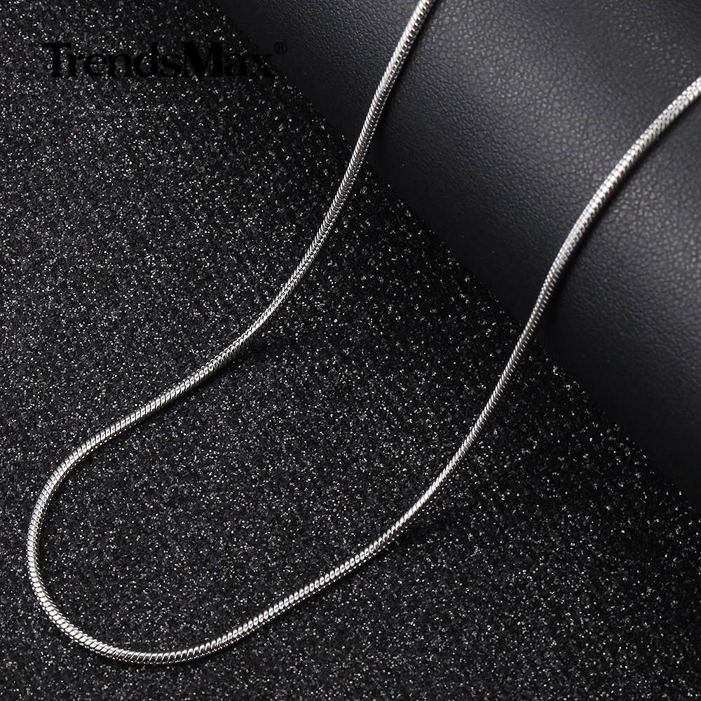 0.9mm-2.0mm Silver Solid Stainless Steel Round Snake Chain Necklace Unisex Link