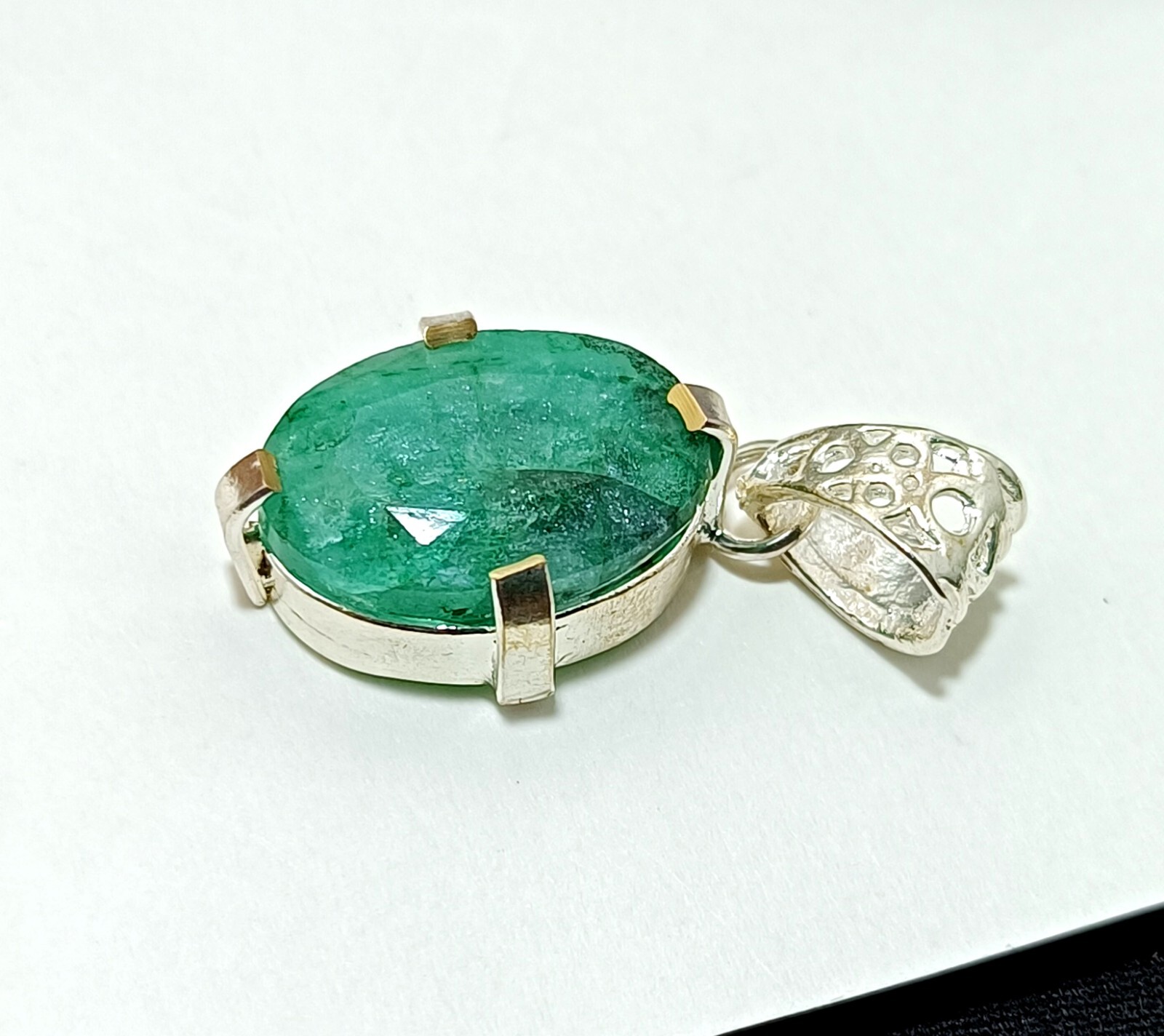 Certified 24.35 Ct Natural Emerald 925 Solid Silver Oval Cut Pendant Gemstone