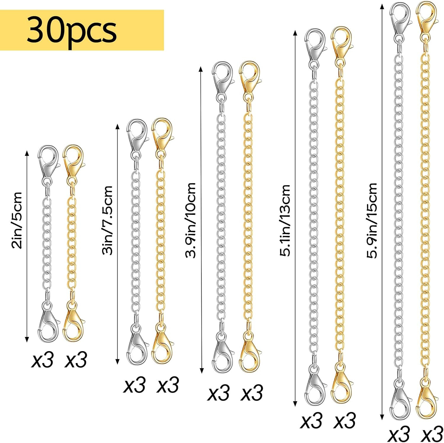 30Pcs Chain Extenders for Necklace, Necklace Extenders for Women Girls Bracelet