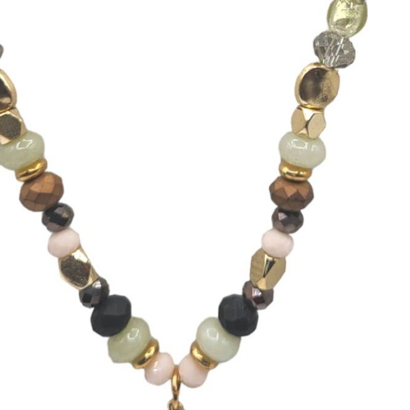 Gold Multicolor Beaded Pendant Fashion Necklace ~ NEW