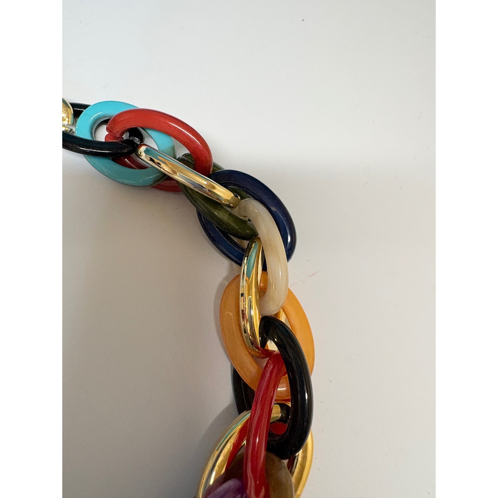 Multicolor Chunky Link Choker Necklace Gold Tone Resin Acrylic Statement