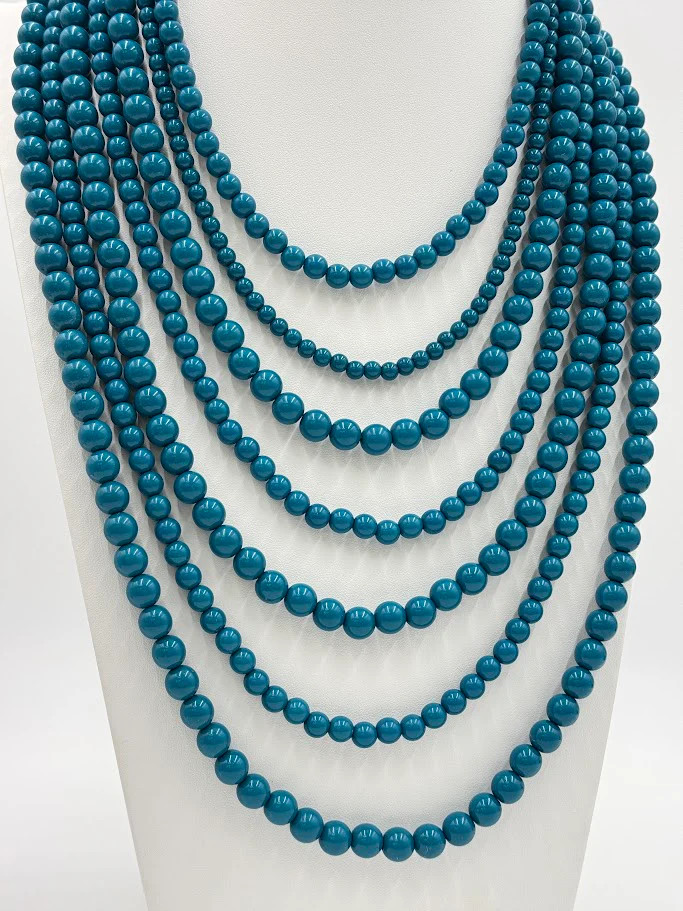 BaubleBar Bold Round Blue Beaded Multi-Strand Necklace 19″+3″ GoldTone